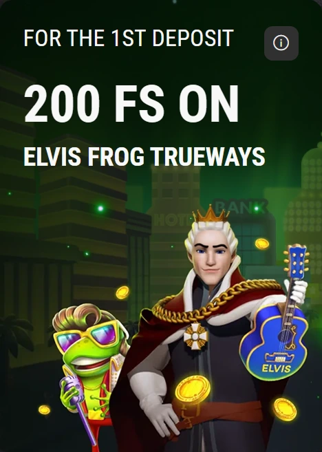 200 free spins on Elvis Frog Truemays card