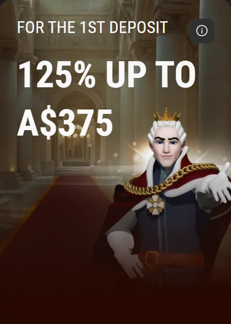 125% bonus up to A$375 for first deposit
